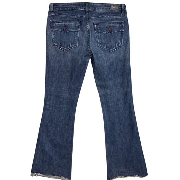 Y2K Paige Denim Jeans Low Rise Flare Leg Raw Button Fly Hem Size 30 Retro - Picture 2 of 10